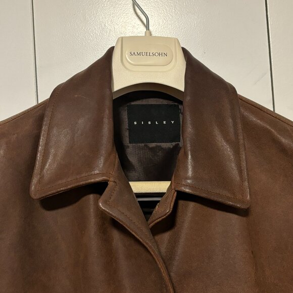 $1200 Sisley Brown Leather Button Closure Jacket - S/M (Aero, Fine Creek) - Picture 6 of 13